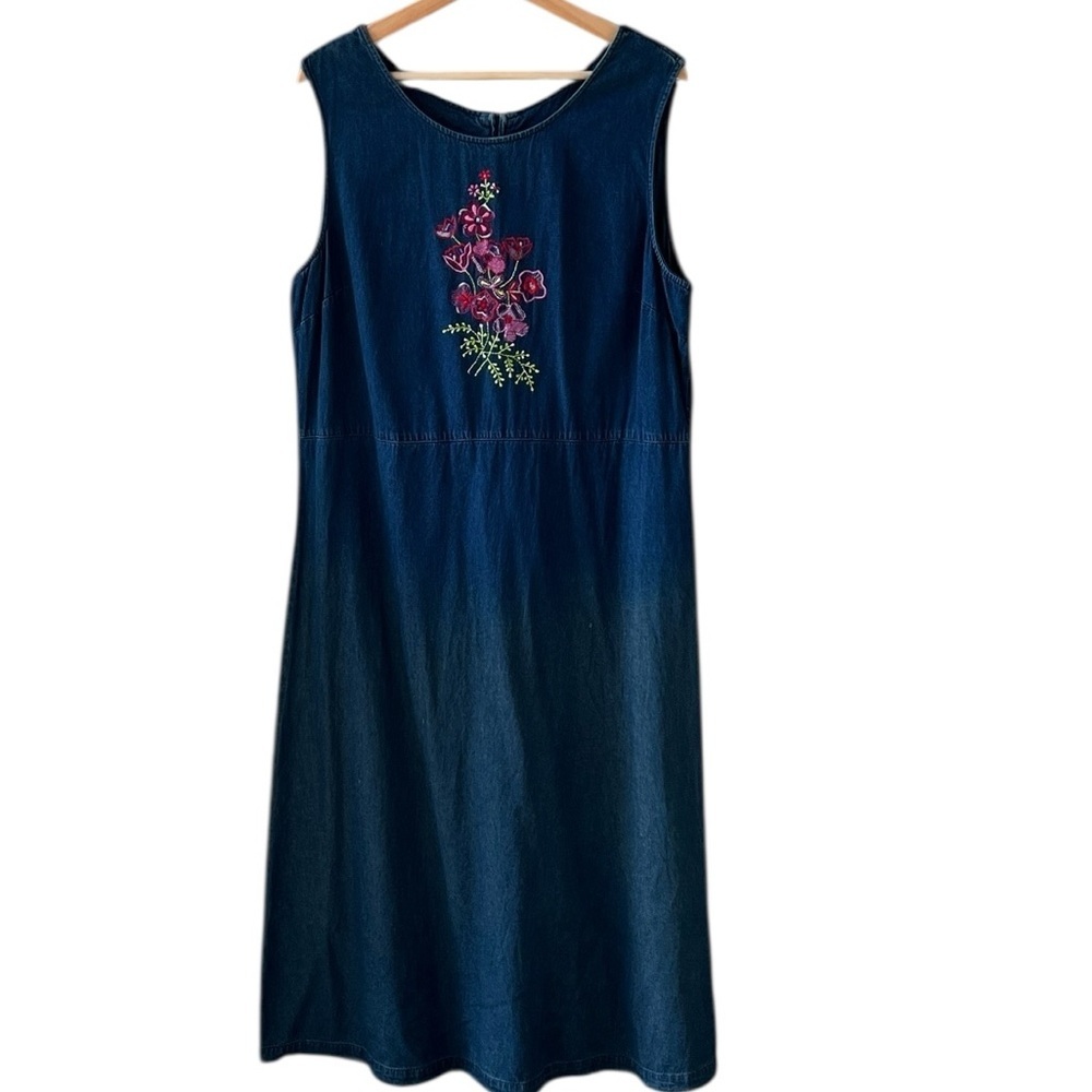 Vtg Sarin New York Dead Stock New XL Denim Maxi Dress Jumper Embroidered